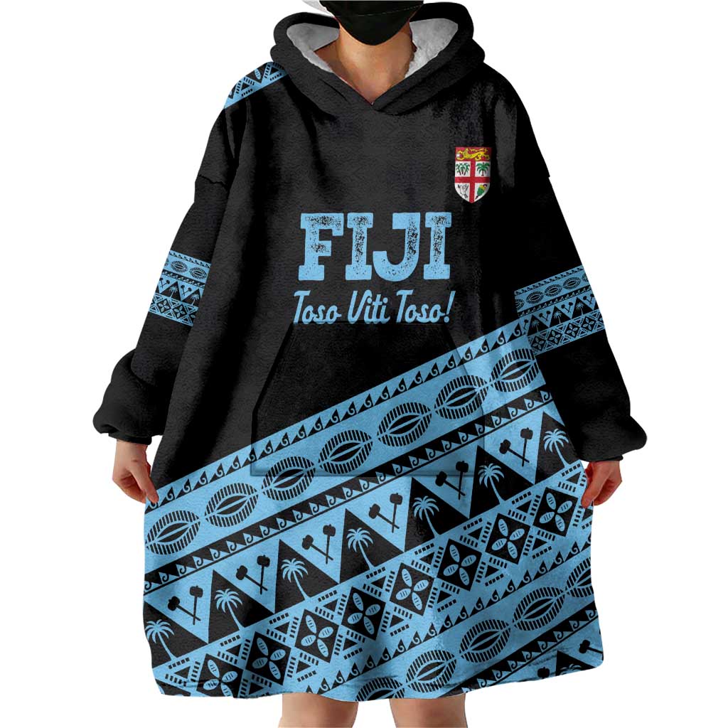 Fiji Rugby 2025 Custom Wearable Blanket Hoodie Fijian Tapa Toso Viti Toso - Black LT14 - Polynesian Pride