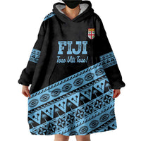 Fiji Rugby 2025 Custom Wearable Blanket Hoodie Fijian Tapa Toso Viti Toso - Black LT14 - Polynesian Pride
