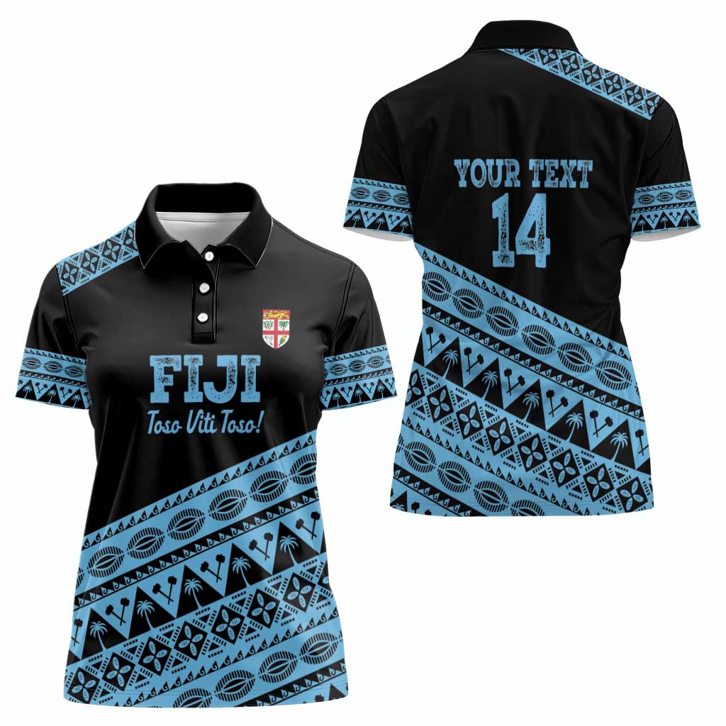 Fiji Rugby 2025 Custom Women Polo Shirt Fijian Tapa Toso Viti Toso - Black LT14 - Polynesian Pride