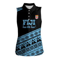 Fiji Rugby 2025 Custom Women Sleeveless Polo Shirt Fijian Tapa Toso Viti Toso - Black LT14 Female Black - Polynesian Pride