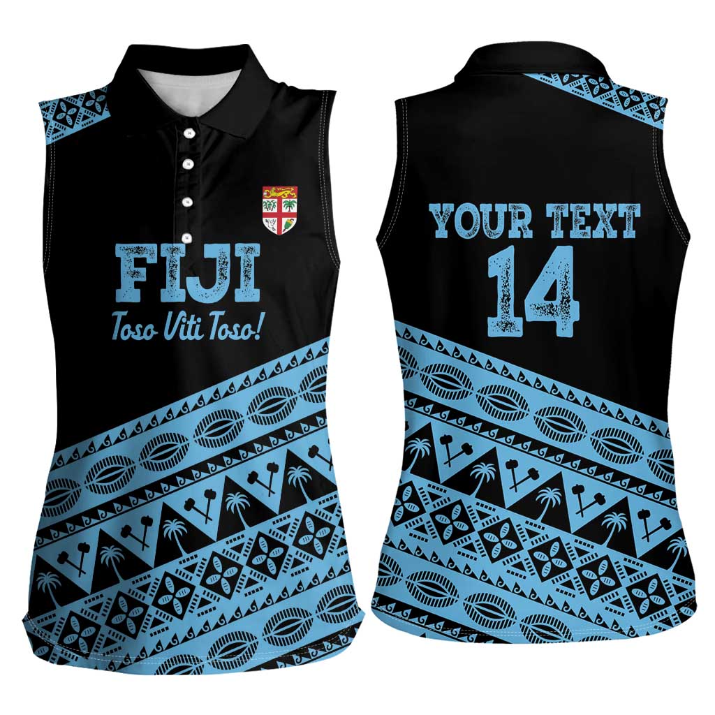 Fiji Rugby 2025 Custom Women Sleeveless Polo Shirt Fijian Tapa Toso Viti Toso - Black LT14 - Polynesian Pride