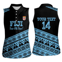 Fiji Rugby 2025 Custom Women Sleeveless Polo Shirt Fijian Tapa Toso Viti Toso - Black LT14 - Polynesian Pride
