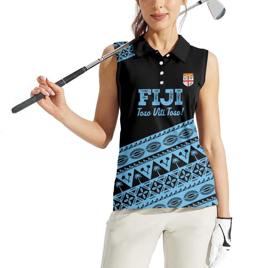 Fiji Rugby 2025 Custom Women Sleeveless Polo Shirt Fijian Tapa Toso Viti Toso - Black LT14 - Polynesian Pride