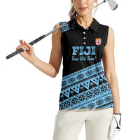 Fiji Rugby 2025 Custom Women Sleeveless Polo Shirt Fijian Tapa Toso Viti Toso - Black LT14 - Polynesian Pride