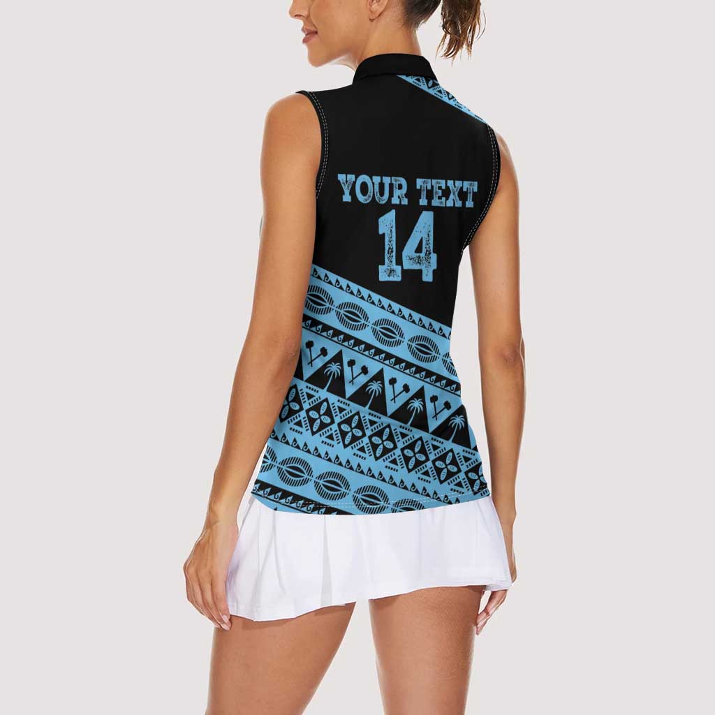 Fiji Rugby 2025 Custom Women Sleeveless Polo Shirt Fijian Tapa Toso Viti Toso - Black LT14 - Polynesian Pride