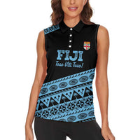 Fiji Rugby 2025 Custom Women Sleeveless Polo Shirt Fijian Tapa Toso Viti Toso - Black LT14 - Polynesian Pride