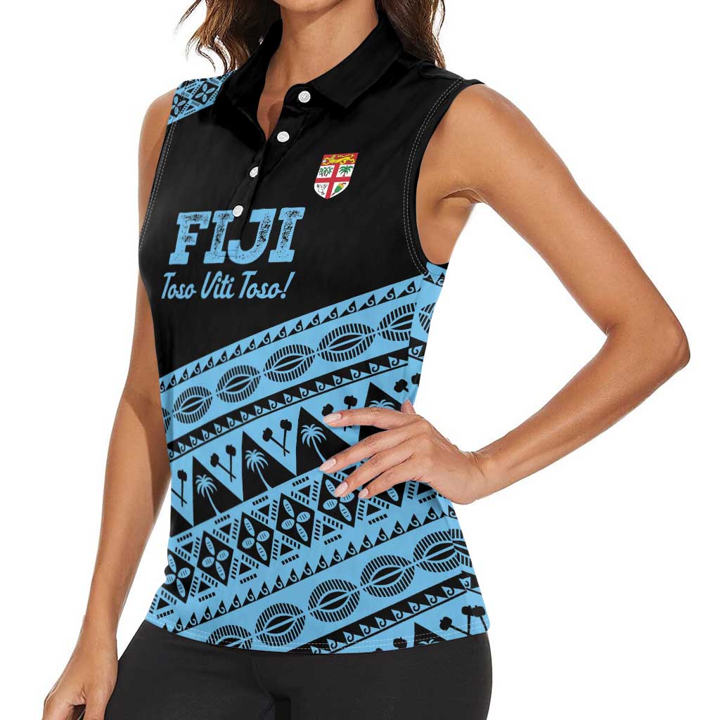 Fiji Rugby 2025 Custom Women Sleeveless Polo Shirt Fijian Tapa Toso Viti Toso - Black LT14 - Polynesian Pride