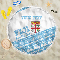 Fiji Rugby 2025 Custom Beach Blanket Fijian Tapa Toso Viti Toso - White LT14 One Size 150cm White - Polynesian Pride