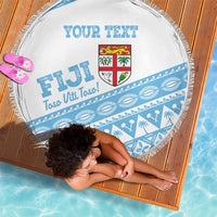 Fiji Rugby 2025 Custom Beach Blanket Fijian Tapa Toso Viti Toso - White LT14 - Polynesian Pride