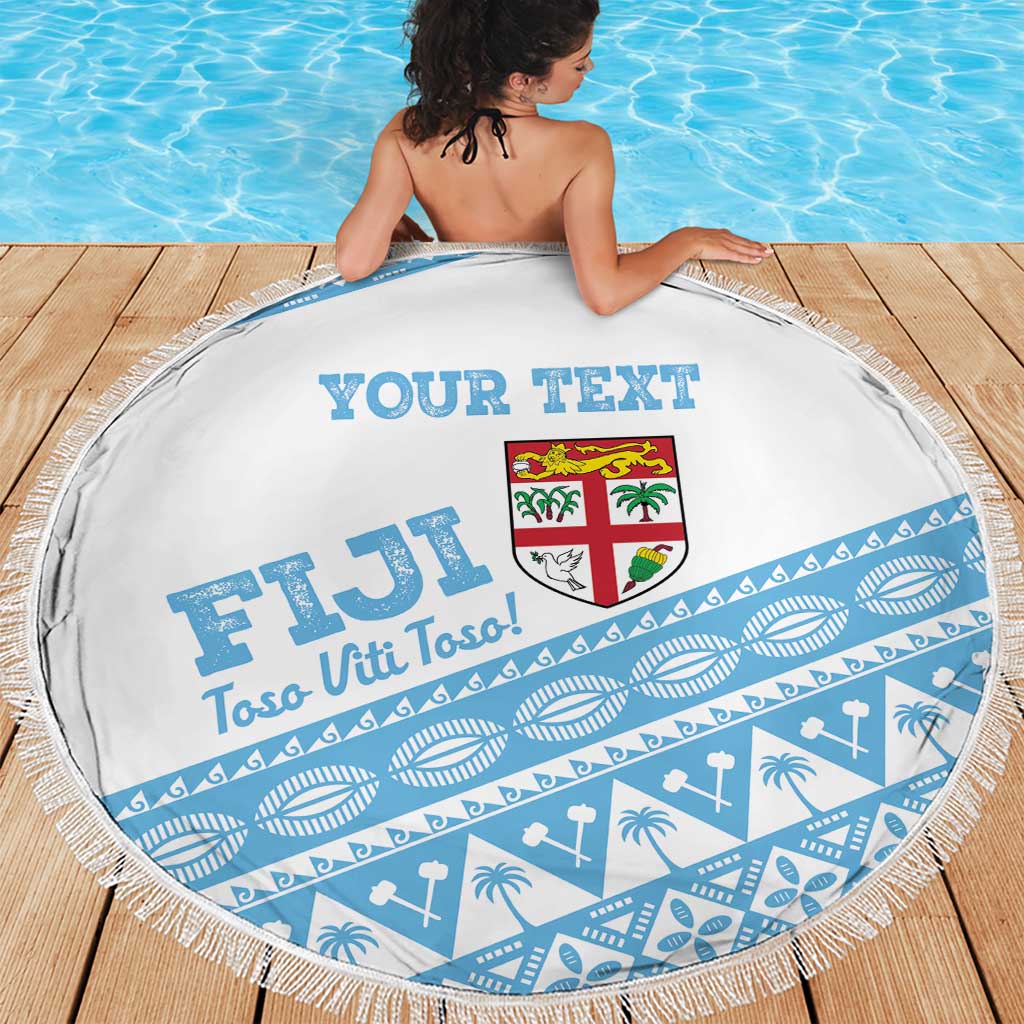 Fiji Rugby 2025 Custom Beach Blanket Fijian Tapa Toso Viti Toso - White LT14 - Polynesian Pride