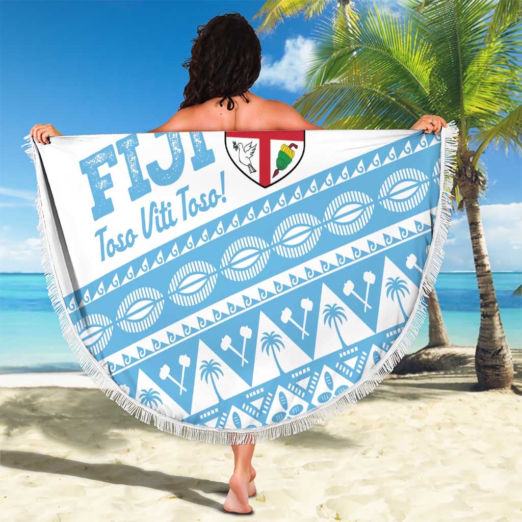 Fiji Rugby 2025 Custom Beach Blanket Fijian Tapa Toso Viti Toso - White LT14 - Polynesian Pride