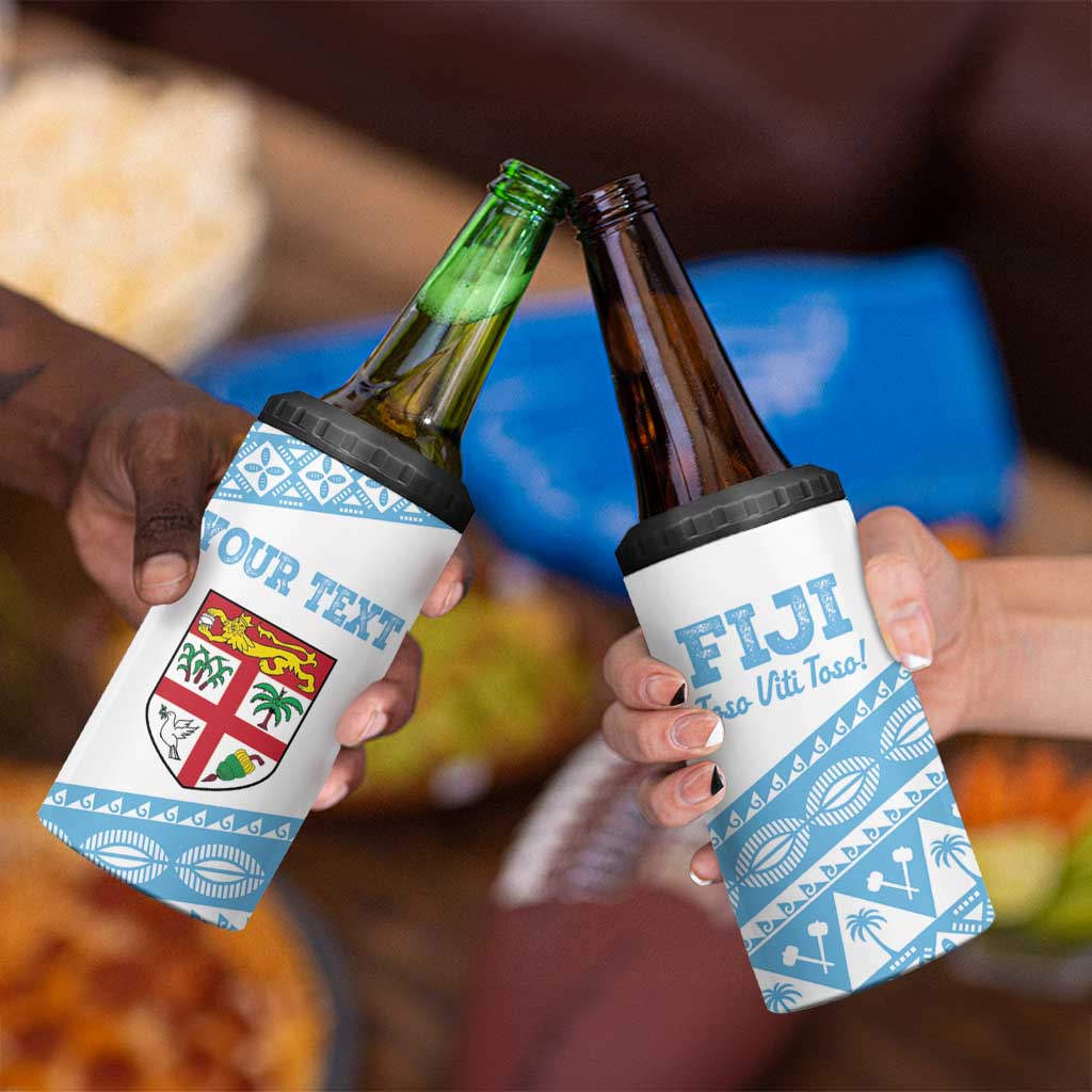 Fiji Rugby 2025 Custom 4 in 1 Can Cooler Tumbler Fijian Tapa Toso Viti Toso - White LT14 - Polynesian Pride