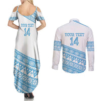 Fiji Rugby 2025 Custom Couples Matching Summer Maxi Dress and Long Sleeve Button Shirt Fijian Tapa Toso Viti Toso - White