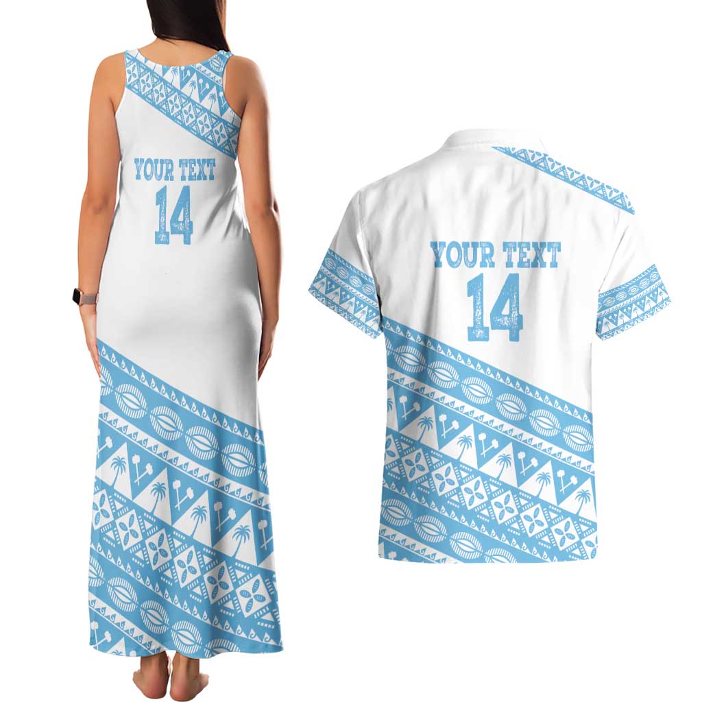 Fiji Rugby 2025 Custom Couples Matching Tank Maxi Dress and Hawaiian Shirt Fijian Tapa Toso Viti Toso - White