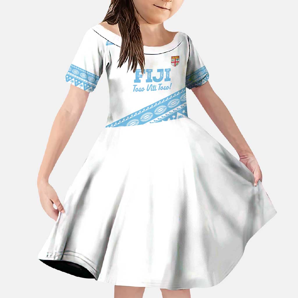Fiji Rugby 2025 Custom Family Matching Mermaid Dress and Hawaiian Shirt Fijian Tapa Toso Viti Toso - White LT14 Daughter's Dress White - Polynesian Pride