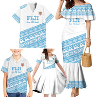 Fiji Rugby 2025 Custom Family Matching Mermaid Dress and Hawaiian Shirt Fijian Tapa Toso Viti Toso - White LT14 - Polynesian Pride