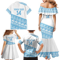 Fiji Rugby 2025 Custom Family Matching Mermaid Dress and Hawaiian Shirt Fijian Tapa Toso Viti Toso - White LT14 - Polynesian Pride