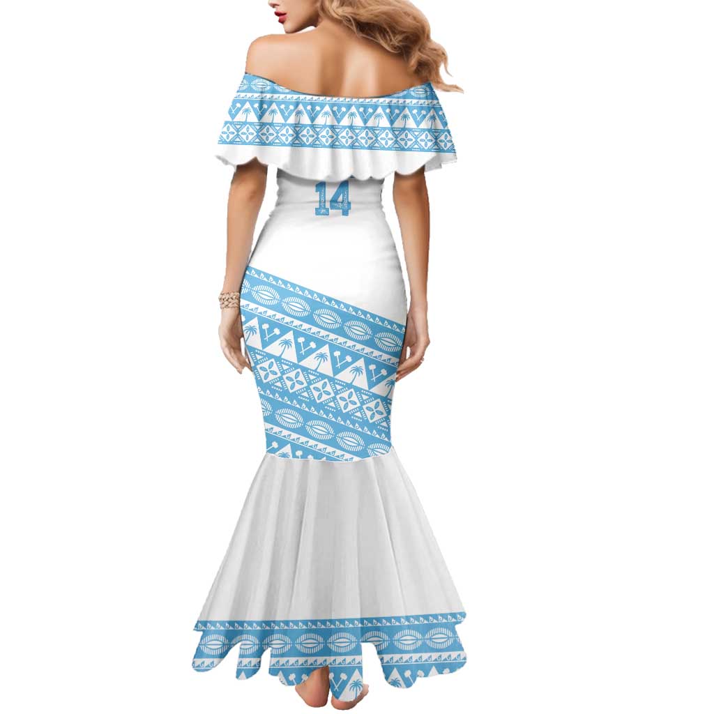 Fiji Rugby 2025 Custom Family Matching Mermaid Dress and Hawaiian Shirt Fijian Tapa Toso Viti Toso - White LT14 - Polynesian Pride