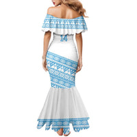Fiji Rugby 2025 Custom Family Matching Mermaid Dress and Hawaiian Shirt Fijian Tapa Toso Viti Toso - White LT14 - Polynesian Pride