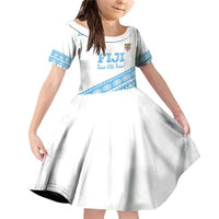 Fiji Rugby 2025 Custom Family Matching Off Shoulder Short Dress and Hawaiian Shirt Fijian Tapa Toso Viti Toso - White LT14 Daughter's Dress White - Polynesian Pride