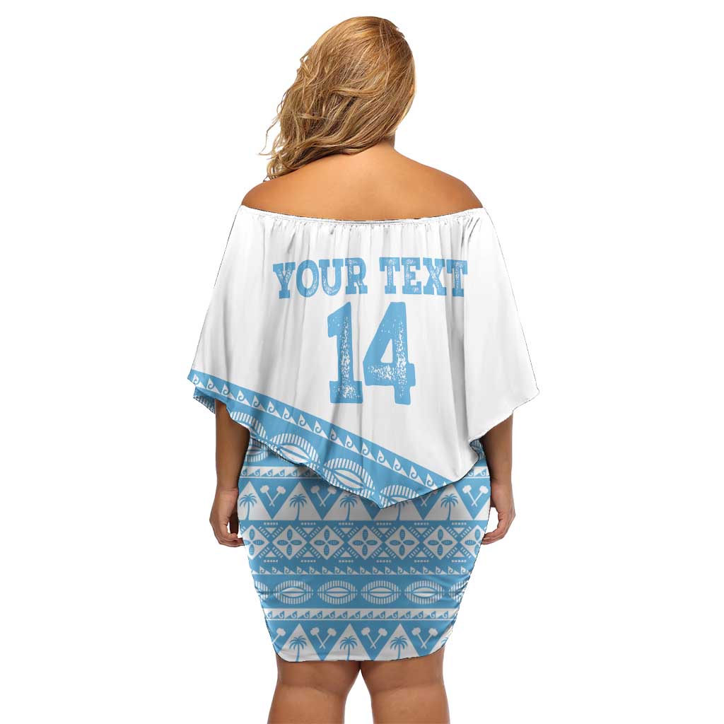 Fiji Rugby 2025 Custom Family Matching Off Shoulder Short Dress and Hawaiian Shirt Fijian Tapa Toso Viti Toso - White LT14 - Polynesian Pride