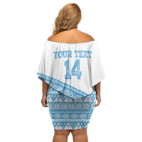 Fiji Rugby 2025 Custom Family Matching Off Shoulder Short Dress and Hawaiian Shirt Fijian Tapa Toso Viti Toso - White LT14 - Polynesian Pride