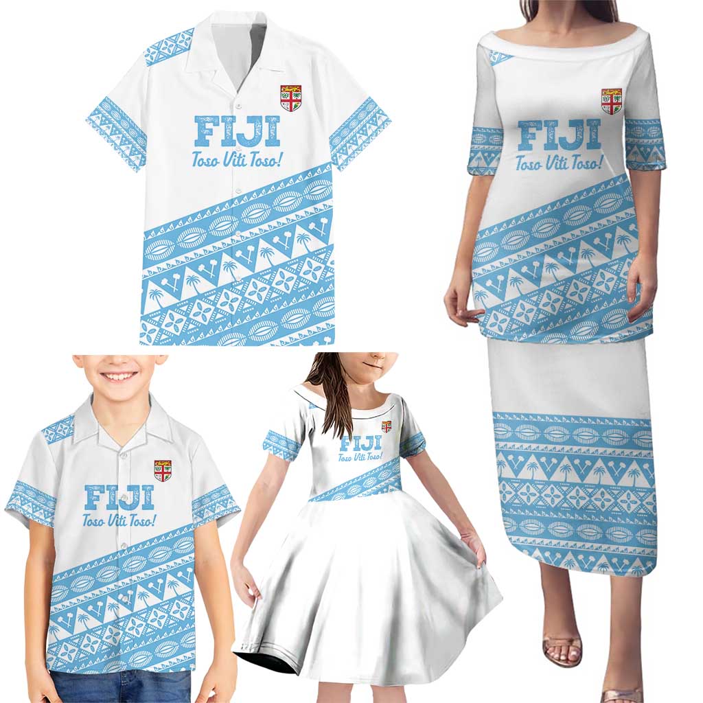 Fiji Rugby 2025 Custom Family Matching Puletasi and Hawaiian Shirt Fijian Tapa Toso Viti Toso - White