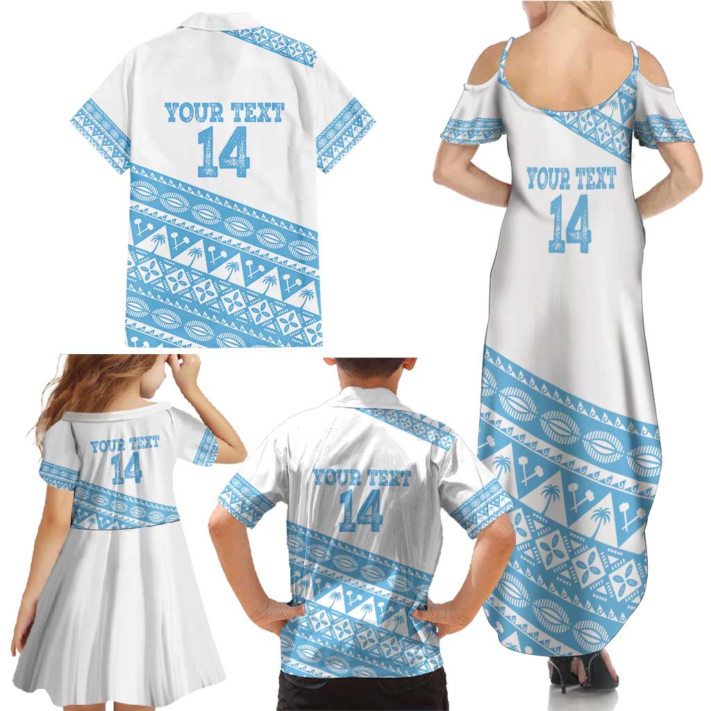 Fiji Rugby 2025 Custom Family Matching Summer Maxi Dress and Hawaiian Shirt Fijian Tapa Toso Viti Toso - White LT14 - Polynesian Pride