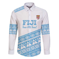 Fiji Rugby 2025 Custom Family Matching Summer Maxi Dress and Hawaiian Shirt Fijian Tapa Toso Viti Toso - White LT14 Dad's Shirt - Long Sleeve White - Polynesian Pride