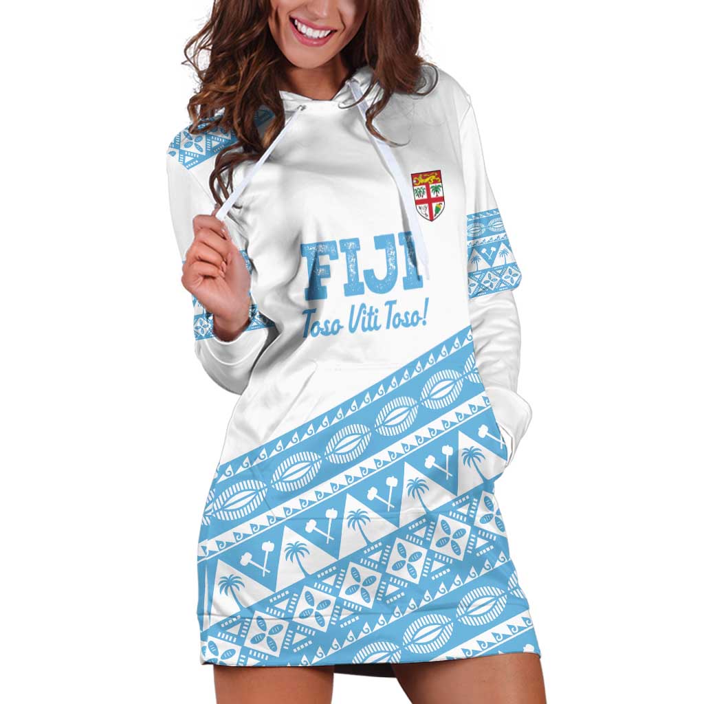 Fiji Rugby 2025 Custom Hoodie Dress Fijian Tapa Toso Viti Toso - White LT14 White - Polynesian Pride