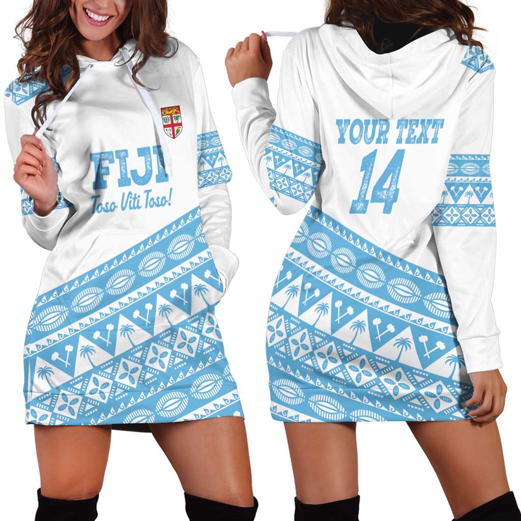 Fiji Rugby 2025 Custom Hoodie Dress Fijian Tapa Toso Viti Toso - White LT14 - Polynesian Pride