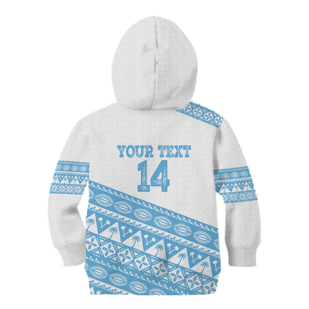 Fiji Rugby 2025 Custom Kid Hoodie Fijian Tapa Toso Viti Toso - White LT14 - Polynesian Pride