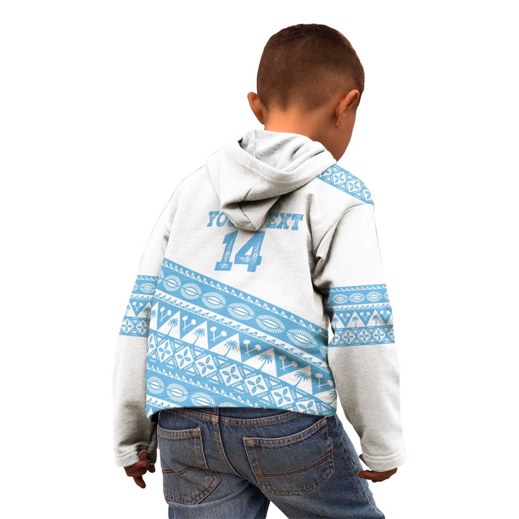 Fiji Rugby 2025 Custom Kid Hoodie Fijian Tapa Toso Viti Toso - White LT14 - Polynesian Pride