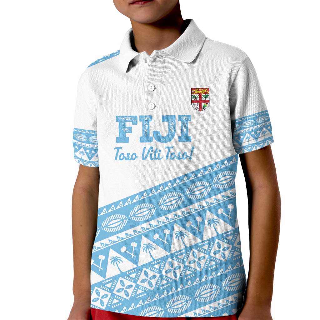 Fiji Rugby 2025 Custom Kid Polo Shirt Fijian Tapa Toso Viti Toso - White LT14 Kid White - Polynesian Pride