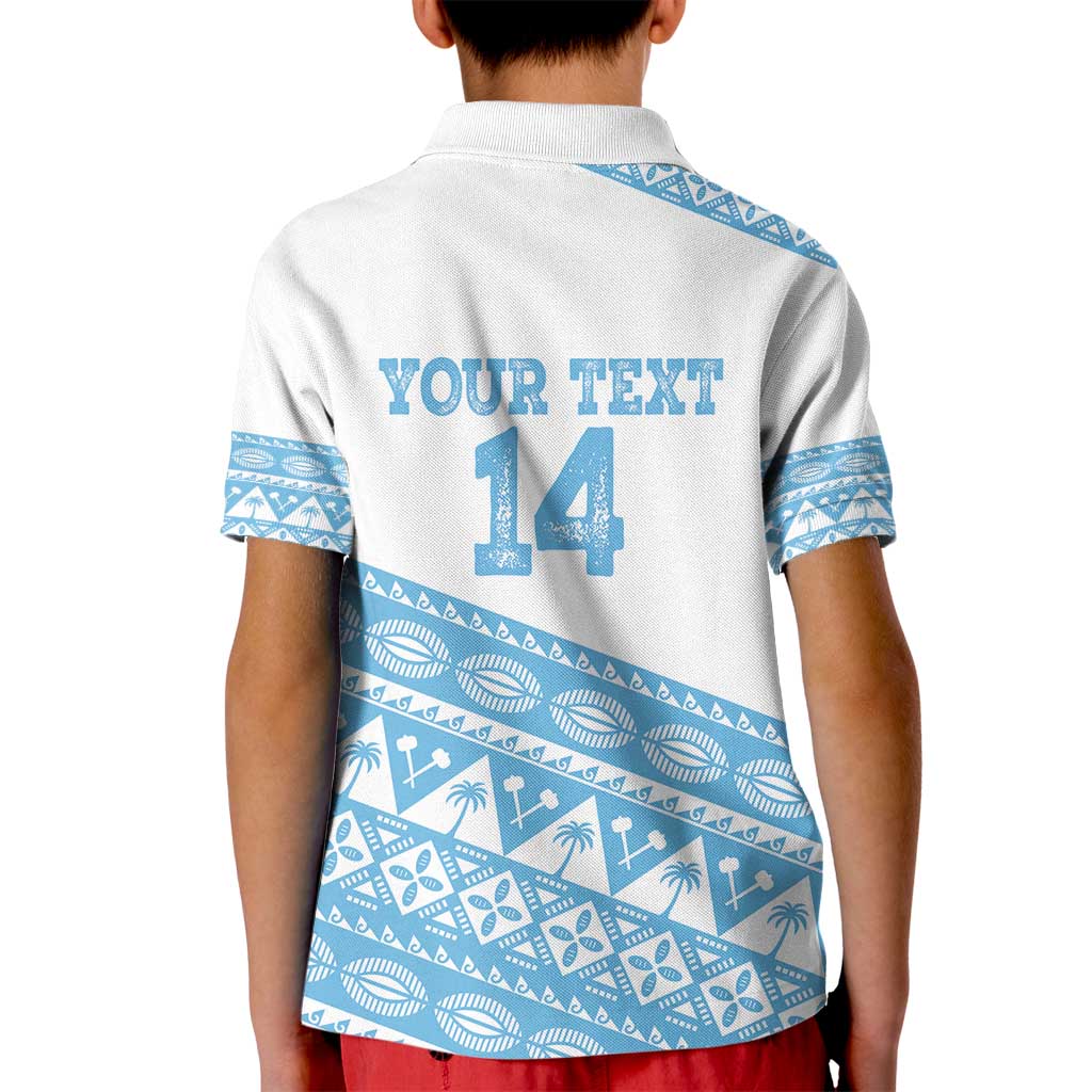 Fiji Rugby 2025 Custom Kid Polo Shirt Fijian Tapa Toso Viti Toso - White LT14 - Polynesian Pride