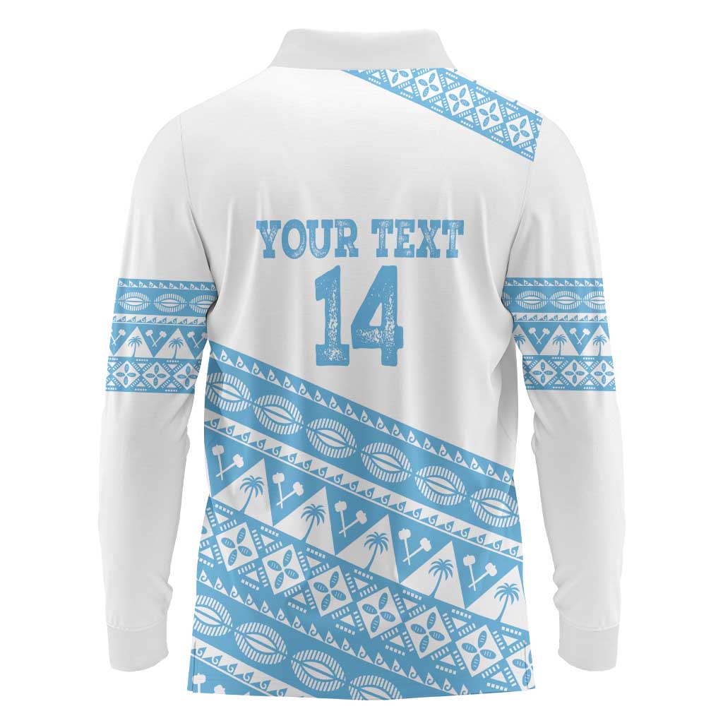 Fiji Rugby 2025 Custom Long Sleeve Polo Shirt Fijian Tapa Toso Viti Toso - White LT14 - Polynesian Pride