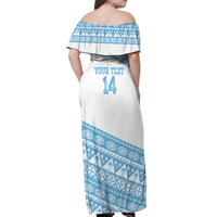 Fiji Rugby 2025 Custom Off Shoulder Maxi Dress Fijian Tapa Toso Viti Toso - White LT14 - Polynesian Pride
