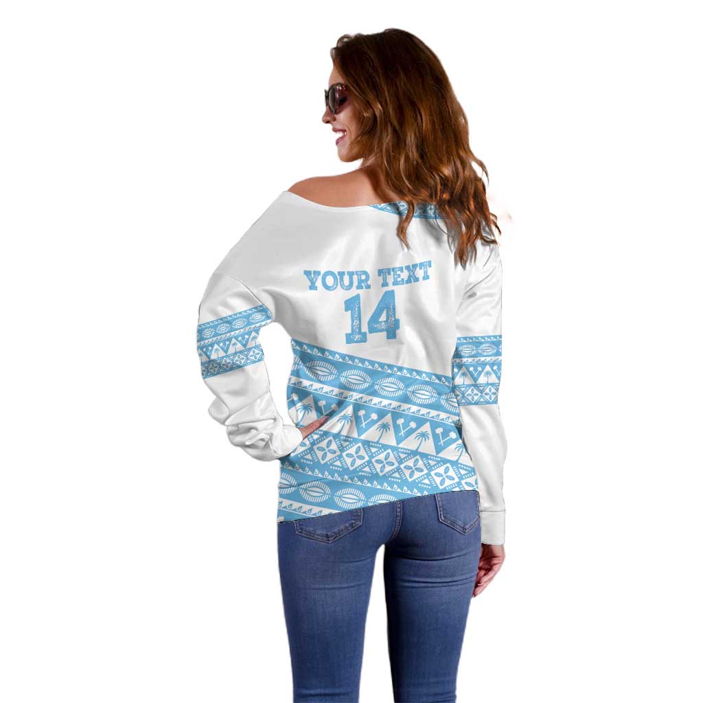 Fiji Rugby 2025 Custom Off Shoulder Sweater Fijian Tapa Toso Viti Toso - White LT14 - Polynesian Pride