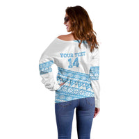 Fiji Rugby 2025 Custom Off Shoulder Sweater Fijian Tapa Toso Viti Toso - White LT14 - Polynesian Pride
