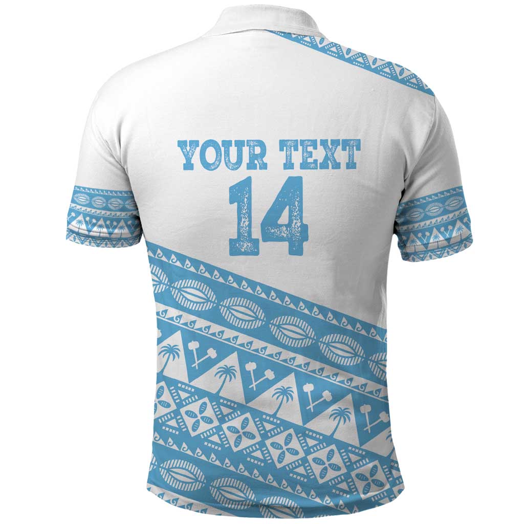 Fiji Rugby 2025 Custom Polo Shirt Fijian Tapa Toso Viti Toso - White LT14 - Polynesian Pride