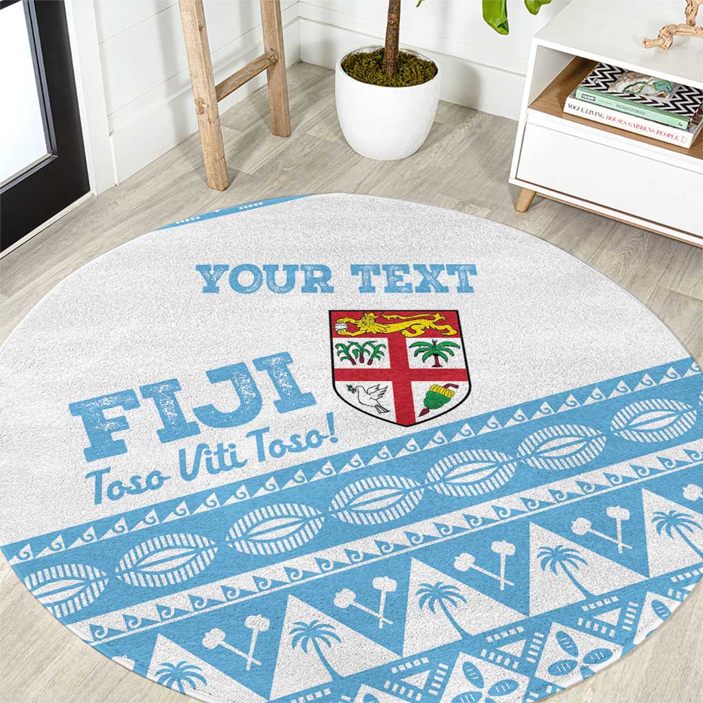 Fiji Rugby 2025 Custom Round Carpet Fijian Tapa Toso Viti Toso - White LT14 White - Polynesian Pride
