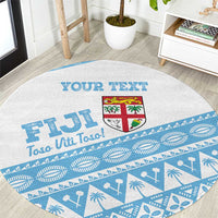 Fiji Rugby 2025 Custom Round Carpet Fijian Tapa Toso Viti Toso - White LT14 White - Polynesian Pride
