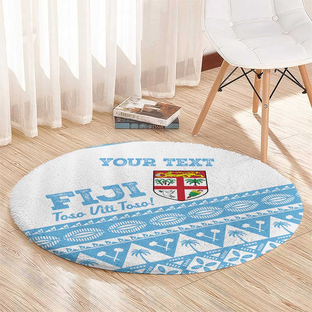 Fiji Rugby 2025 Custom Round Carpet Fijian Tapa Toso Viti Toso - White LT14 - Polynesian Pride