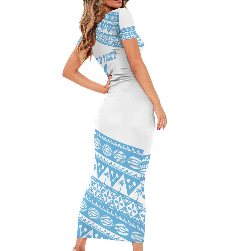 Fiji Rugby 2025 Custom Short Sleeve Bodycon Dress Fijian Tapa Toso Viti Toso - White LT14 - Polynesian Pride