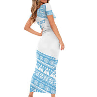 Fiji Rugby 2025 Custom Short Sleeve Bodycon Dress Fijian Tapa Toso Viti Toso - White LT14 - Polynesian Pride