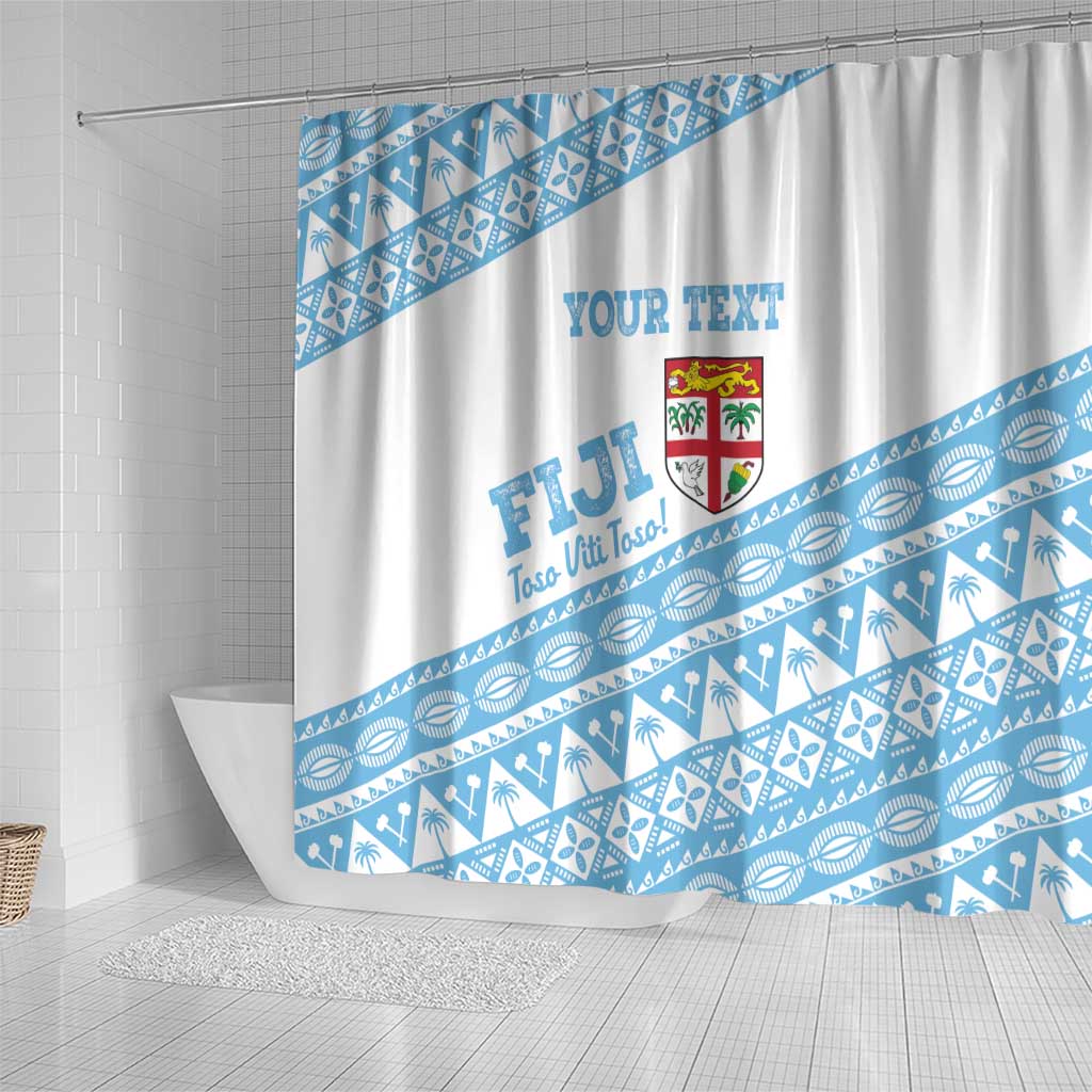 Fiji Rugby 2025 Custom Shower Curtain Fijian Tapa Toso Viti Toso - White LT14 - Polynesian Pride