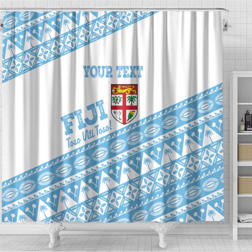 Fiji Rugby 2025 Custom Shower Curtain Fijian Tapa Toso Viti Toso - White LT14 - Polynesian Pride