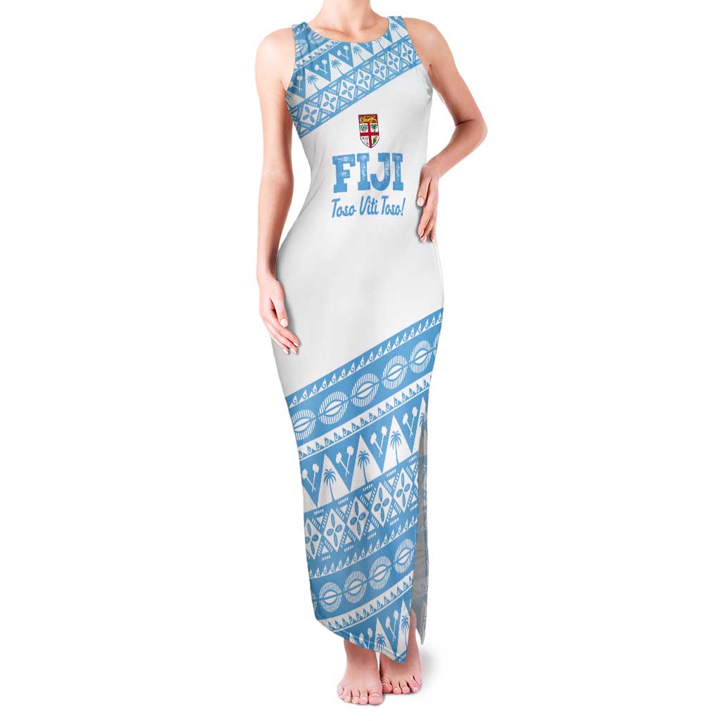 Fiji Rugby 2025 Custom Tank Maxi Dress Fijian Tapa Toso Viti Toso - White LT14 Women White - Polynesian Pride
