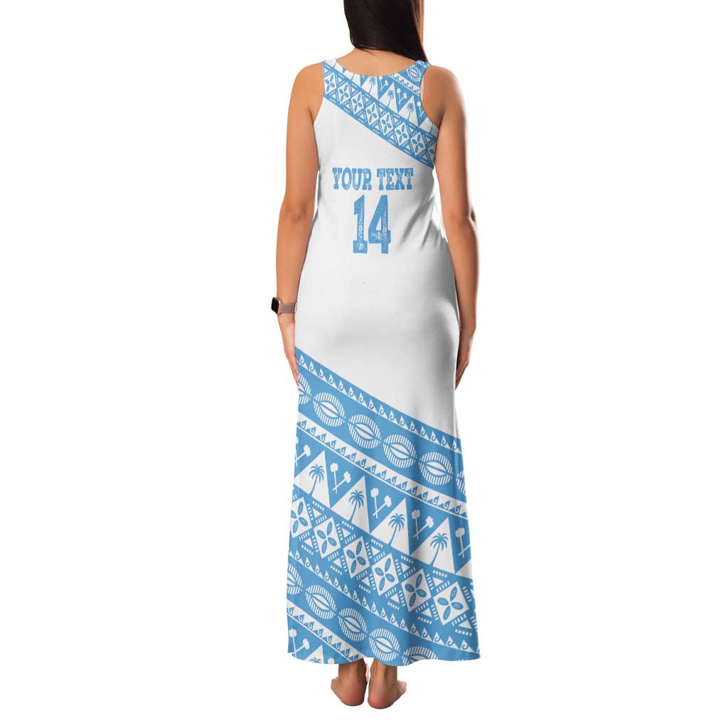 Fiji Rugby 2025 Custom Tank Maxi Dress Fijian Tapa Toso Viti Toso - White LT14 - Polynesian Pride