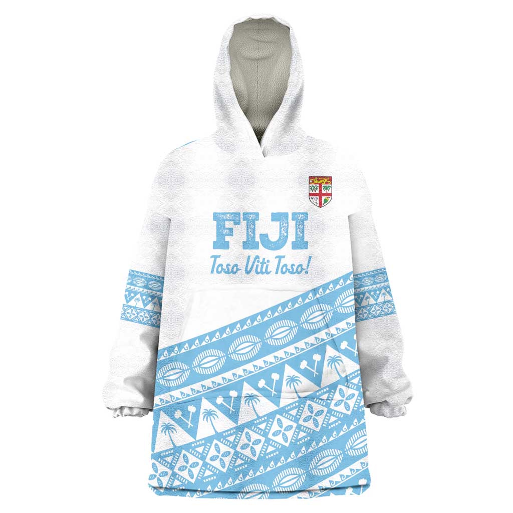 Fiji Rugby 2025 Custom Wearable Blanket Hoodie Fijian Tapa Toso Viti Toso - White LT14 One Size White - Polynesian Pride